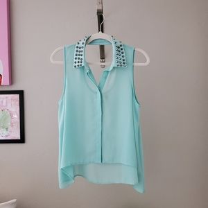 Teal button up blouse